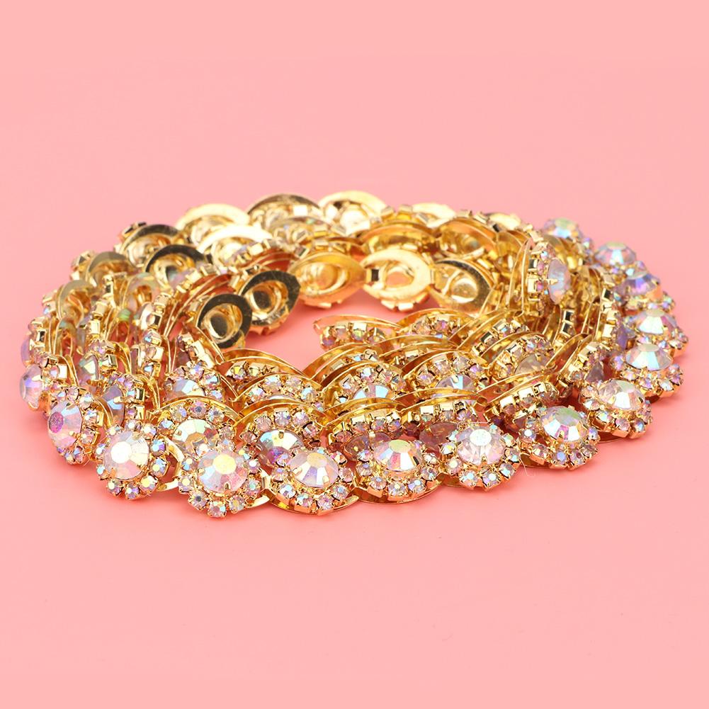 1 Yard Crystal Clear Round Glass Rhinestone Chain Clothing Wedding Handwork DIY Decoration(#1)