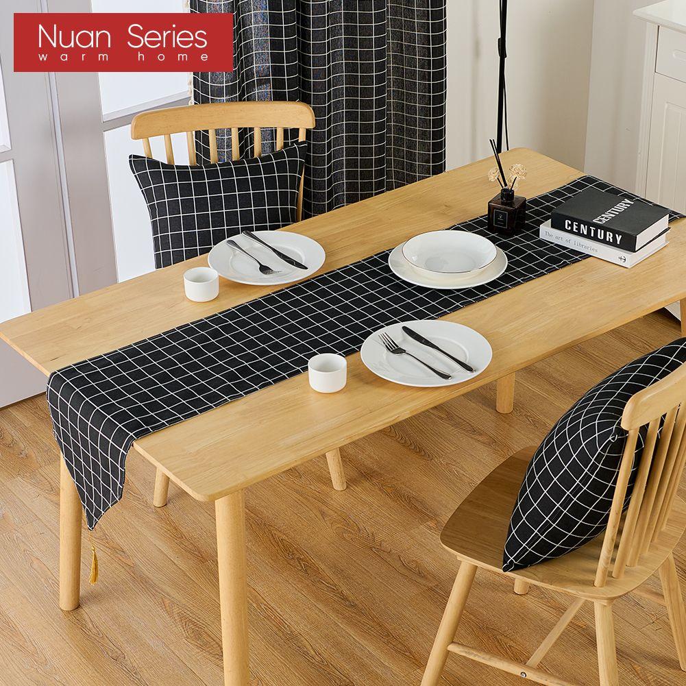 1PC Nuan Series Simple and Versatile Black Checkered Printed Cotton Linen Table Runner for Dinner Table Decor Kitchen for Home Table Home Decor