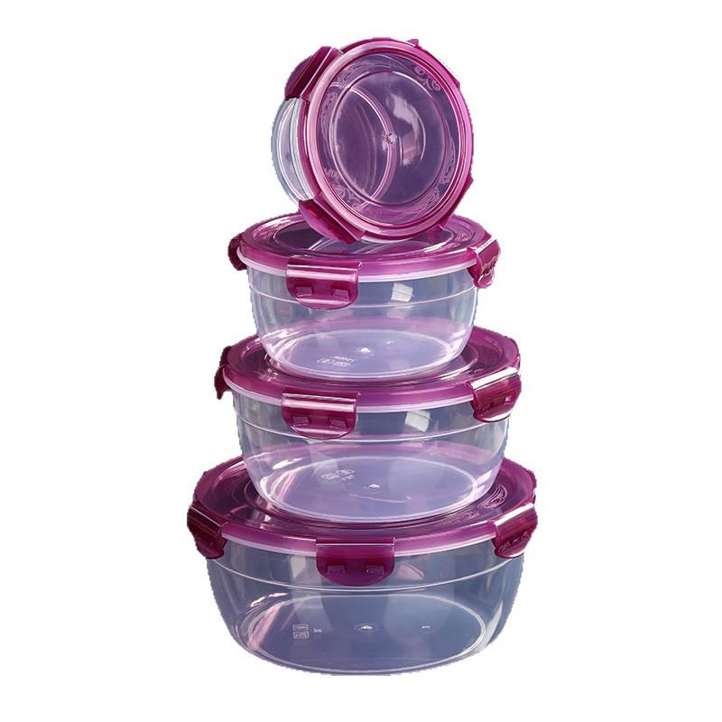 Clear Round Airtight Bowl Set - 4 Large, Thickened Fresh-keeping Containers with Lids for Kitchen or Office.