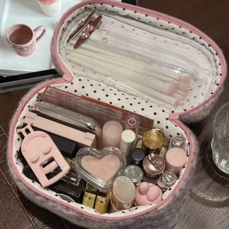 Ladies' Cosmetic Bag Plush Leopard Cute Kawaii Makeup Bag Fashion Hand-held Large Capacity Multifunctional Storage Bag Pouch
