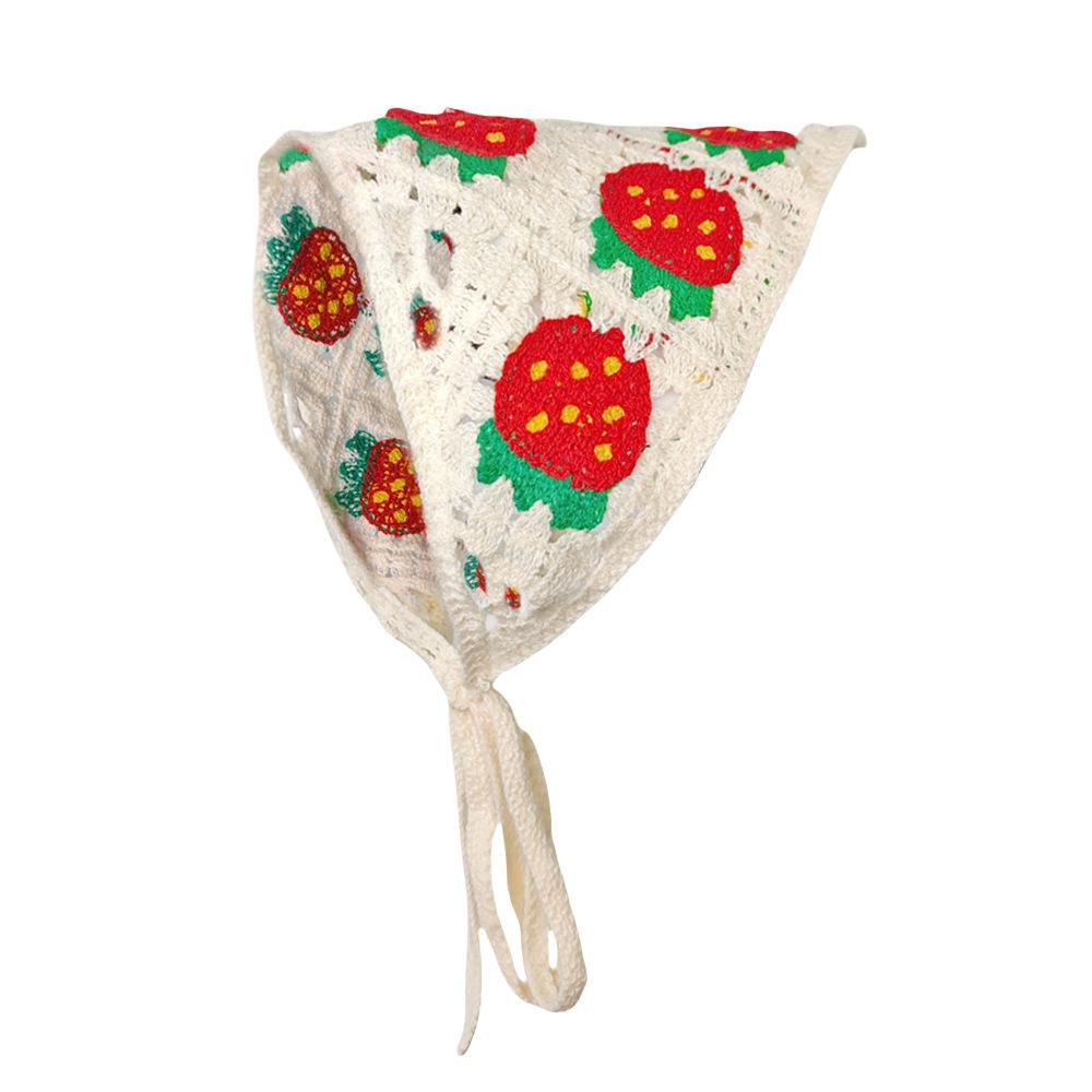 Fashion Knitted Headscarf Hat French Pastoral Style Triangle Headband Handmade Crochet Headband Towel Little Flower Headscarf