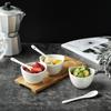Ceramic Bowl Bamboo Wood Tray Condiment Dip Sauce Ramekins Set Spoons On Bamboo Sampler Serving Tray
