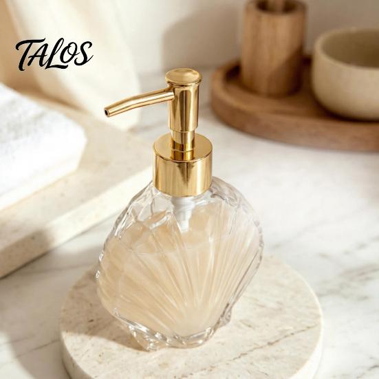 Pump Lotion Bottle 400ML Beach Seashell Refillable Soap Dispenser, Liquid Hand Glass Durable Dispenser Container, for Bathroom Kitchen Countertop