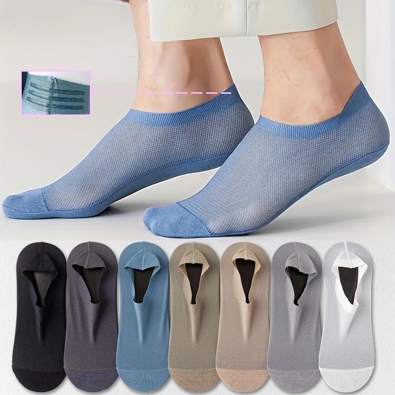 Men's Silicone Non-Slip Invisible Ice Silk Mesh Socks with Cotton Sole