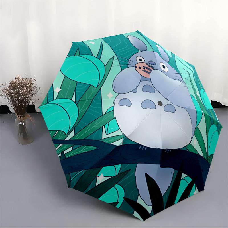 Ombrello Automatico Carino Foresta di Totoro - Pieghevole con 8 Stecche in Ferro, Portatile per Esterni, Regalo, Ombrello da Esterno, Accessorio Giocoso, Durevole H