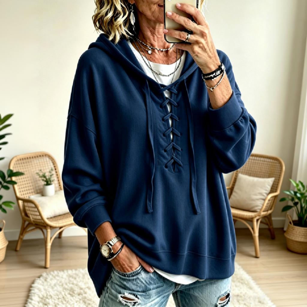 Women's Casual Pullover Hoodie, Loose Fit, Drop Shoulder, Color