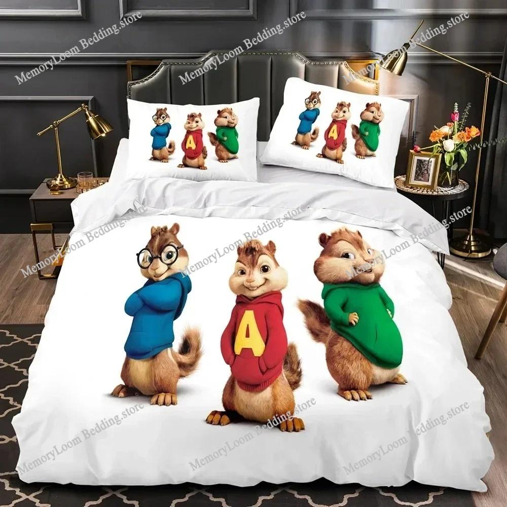 3D Printed Anime Chipmunks Alvin Bedding Set Boys Girls Twin Queen Size Duvet Cover Pillowcase Bed Kids Adult Home Textileextile