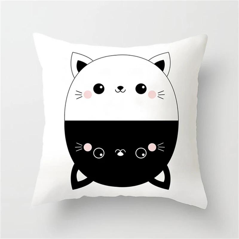 Black and White Funny Cat Cartoon Pillow Sofa Decoration Cushion Cover Car Living Room Bedroom Home Decor