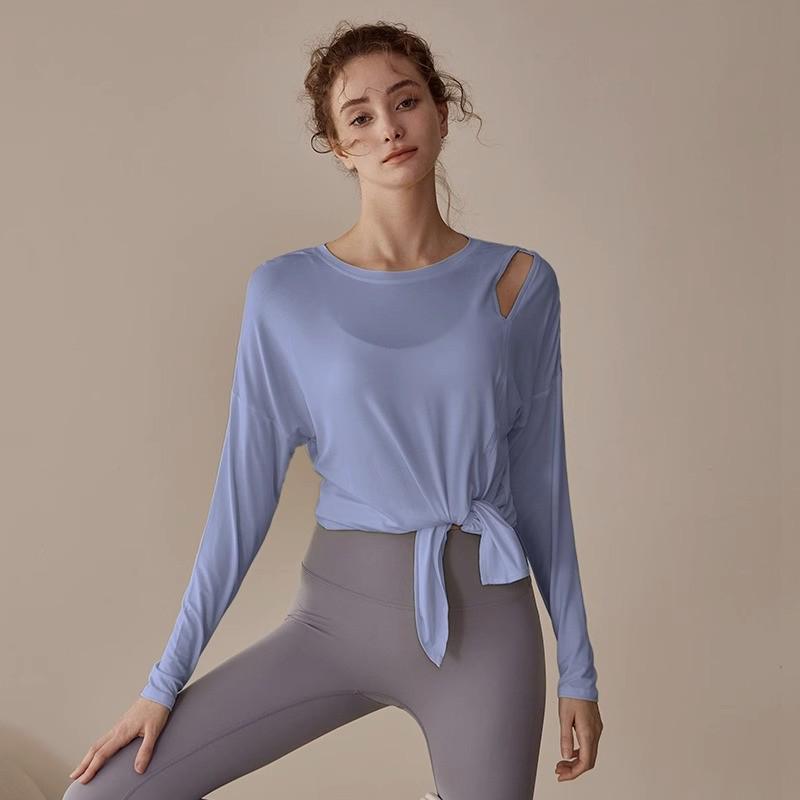 

Женский топ для йоги с длинным рукавом свободного кроя - Весенне-осенняя накидка для тренировок по пилатесу с дизайном узла с разрезом Large