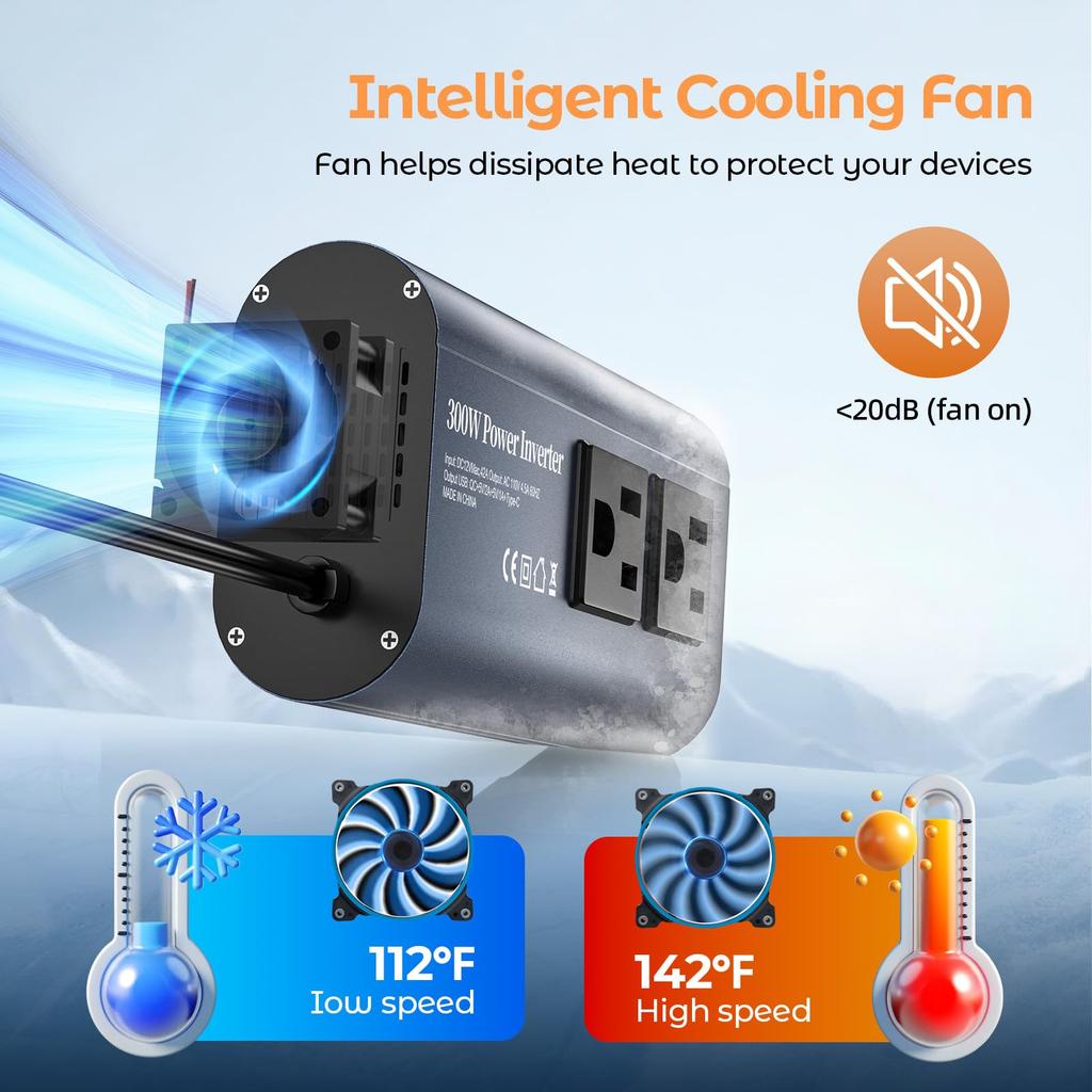 TAGEEBLU 300 W Inverter, Cigarette Lighter Socket, Converts DC 12 V To AC 100