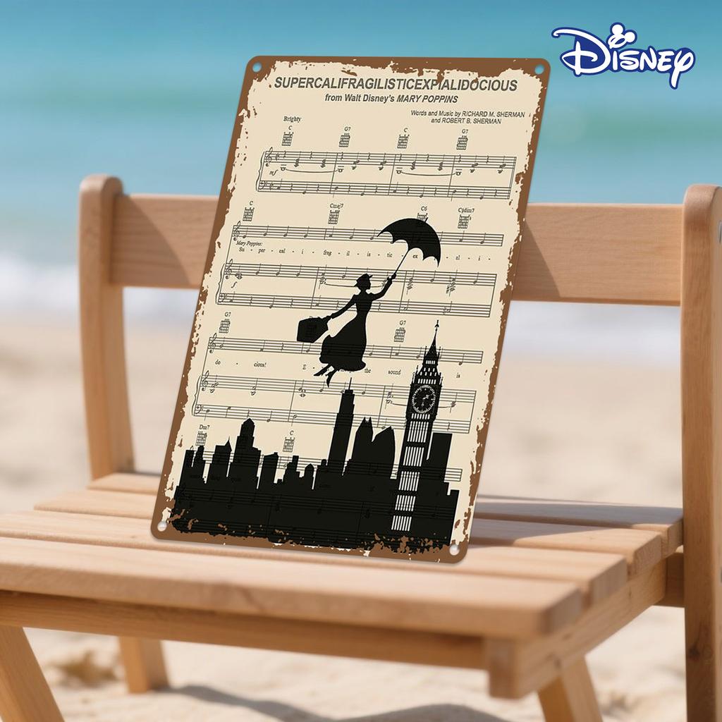 1pc Vintage Mary Poppins Metal Tin Sign - 20.32x30.48 cm Wall Art with Music Notes & Silhouette, Perfect for Home Decor & Holida