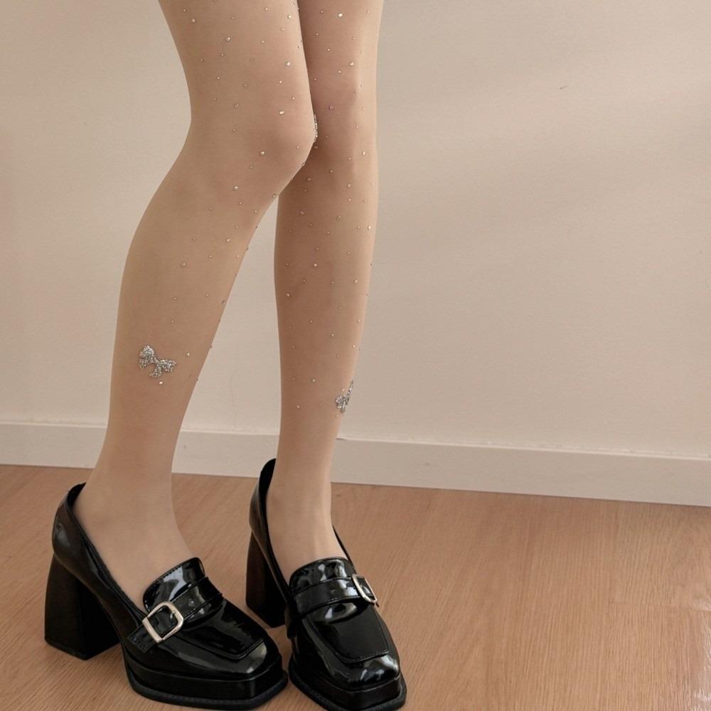 Fashionable Silk Stockings Breathable Bow Butterfly Stockings Rhinestone Pantyhose  Spring Summer Bow Nude