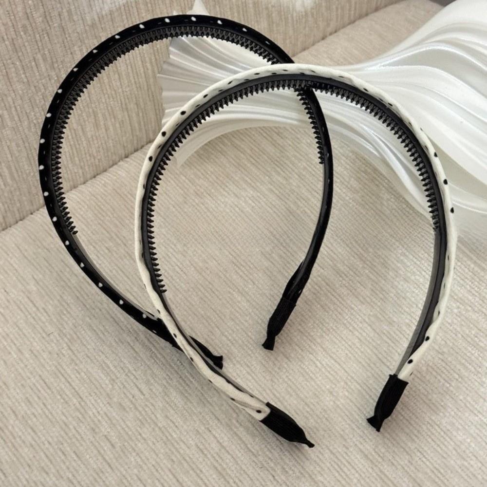Black White Color Polka Dot Headband Non-Slip Wide Band Korean Wide Headband Cloth And Plastic Retro Vintage Hair Hoop Wash Face