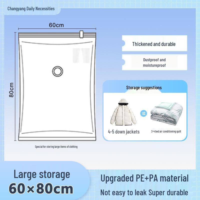 Transparent Blue Edged Travel Vacuum Compression Bag for Clothes - Moisture-Proof & Thickened