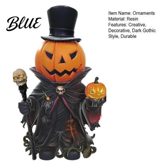 Halloween Mantle Decoration Skull Scepter Pumpkin Ornament with Cloak Exquisite Resin Head Decorations Gentleman Holding Small & Figurine for Table