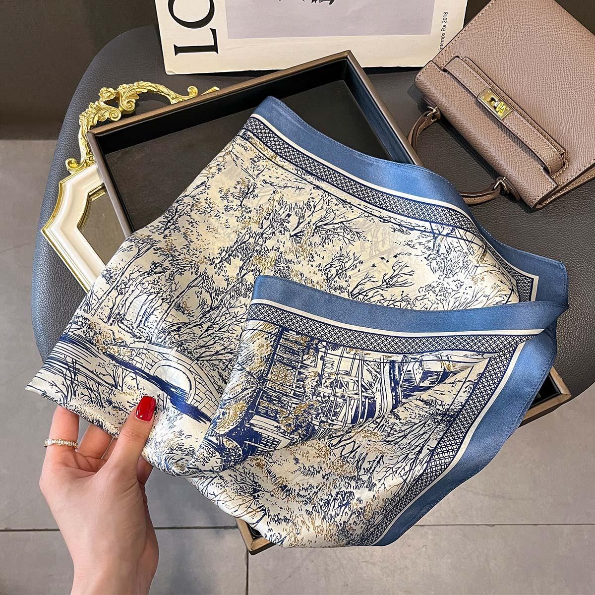 

100% Шарф из чистого шелка Женский Фуляр Высококачественный Квадратный Принт Шейный платок для волос Женская Шаль Обертывания Хиджаб Бандана Шарфы bufanda Real Silk 65x65cm