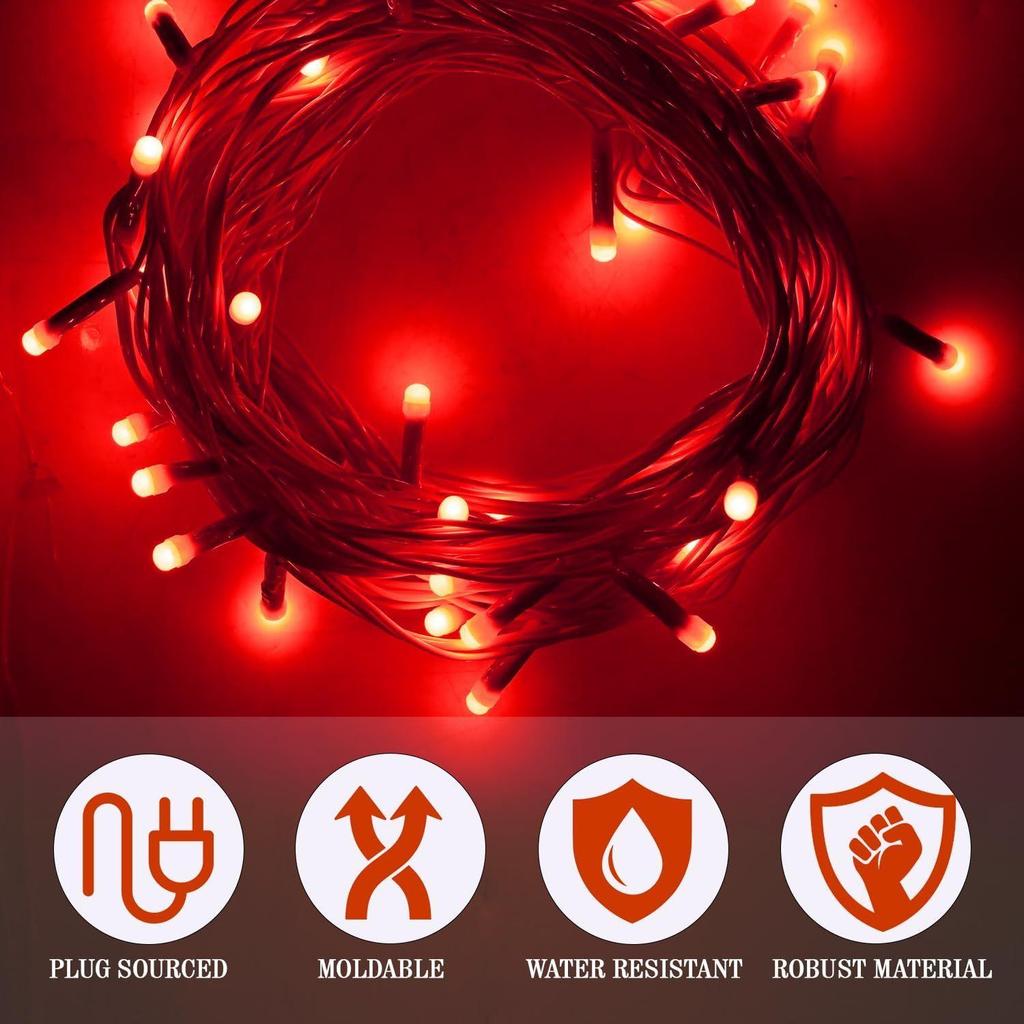 (Pakke med 1, Rød) 38 LED 10,5M Kobber Strøm Pixel Lyslenke | 360° Eventyr Serielle Jhalar Lys for Hjemmet | Diwali Lys til Dekorasjon, Jul
