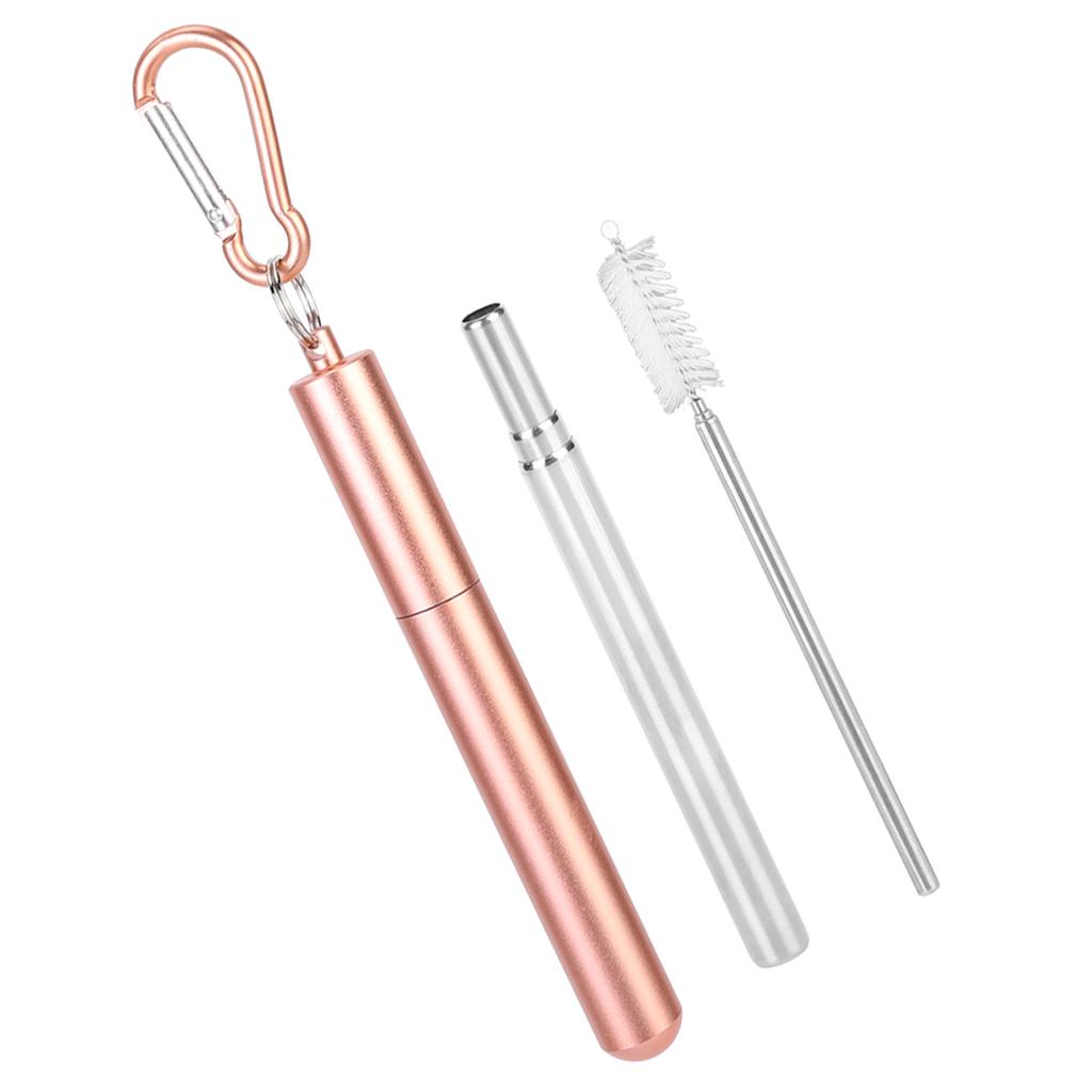 Portable Stainless Steel Telescopic Reusable Straw with Cleaning Brush for Drinking Coffee Milk