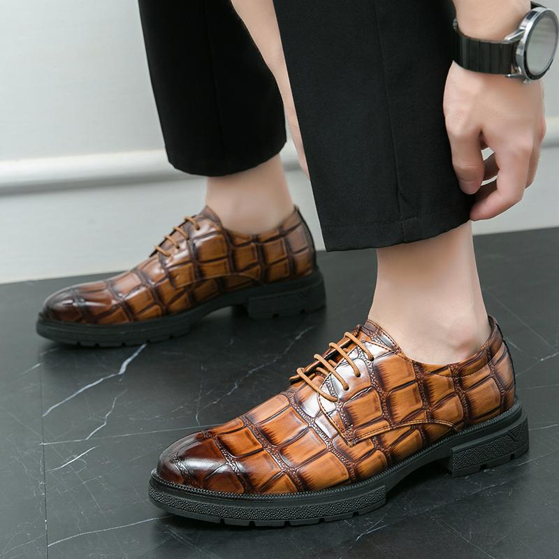 FashionLeather Men Dress Shoes Outdoor Formal Office Business Wedding Dress Shoes Fashion Crocodile Patterned Lace-Up Men Oxfords Shoes