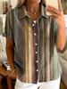 Women's Geometric Striped Print Button Short Sleeve Shirt Collar Long Tops,Daily Wear, Blue Purple Green Khaki for Summer