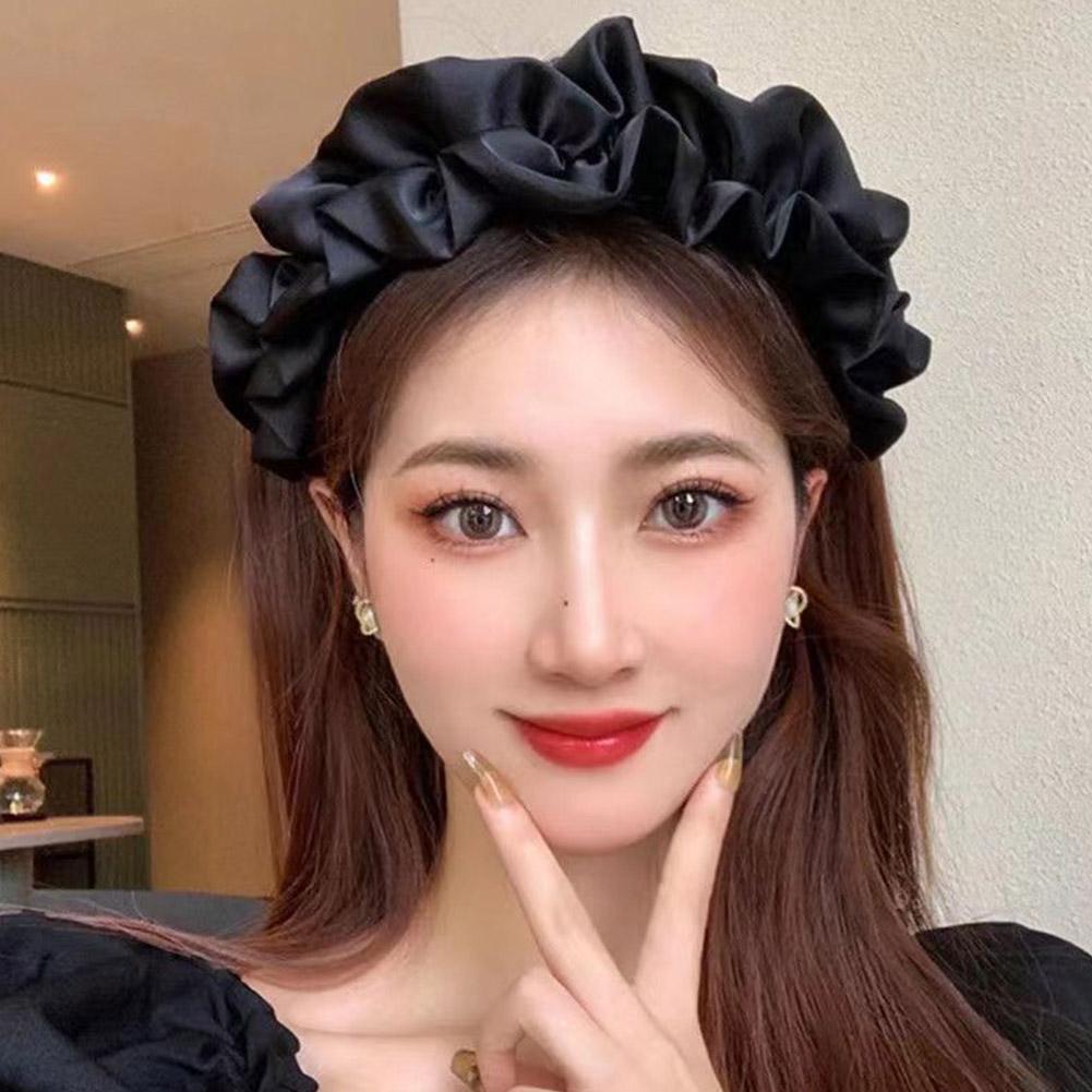 Satin Pleated Wide Brimmed Headbands For Women Non Slip Ruched Headband Hoops French Wide Padded Hair Head Band Hair Accessories