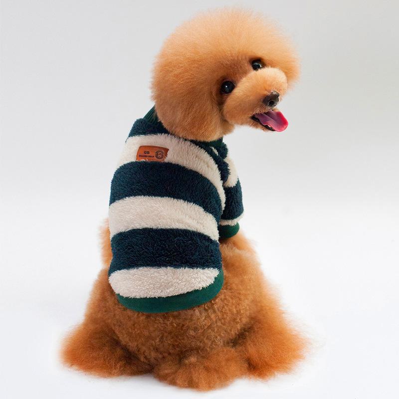Special Autumn and Winter Pet Clothes Coral Fleece Striped Warm Dog Teddy Thicker Than Bear Small and Medium Dogs