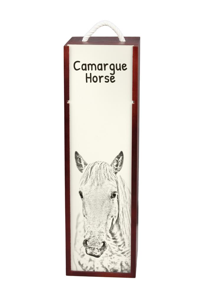 Cavalo da Camargue - caixa de vinho com um cavalo, caixa de álcool com gráficos, caixa de presente personalizada da marca Art-Dog