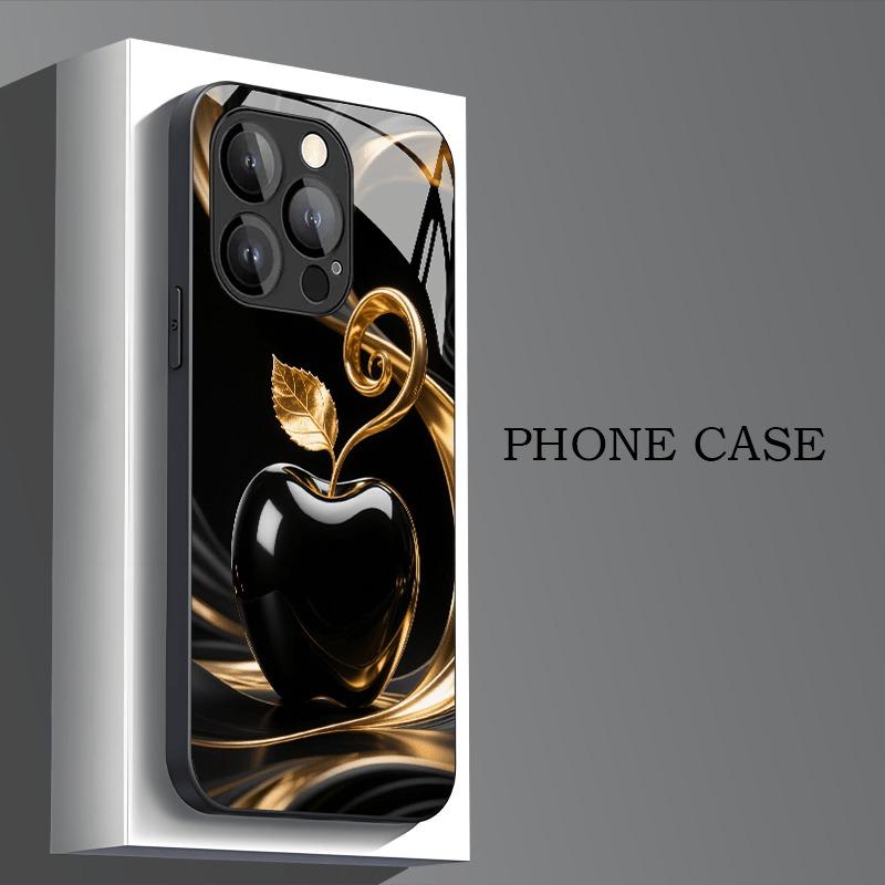 Black Gold For Apple Pattern Tempered Glass Phone Case For iPhone 17 Pro Max 16 15 14 13 12 11 Pro 17 Air 7 8 Plus XS X XR Cover