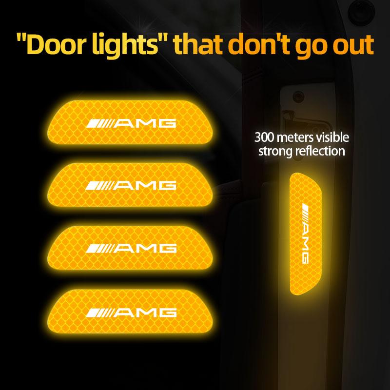 JVC5 4Pcs AMG Badge Car Reflective Strips Warning Stickers Car Styling For Mercedes Benz AMG A B C E G CLA GLA W211 W212 W214 W205
