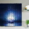 Landscape Flowers Plants Shower Curtains Bamboo Zen Stone Lotus Flower Bath Curtain 3D Printing Waterproof Home Bathroom Decor