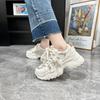 Women's color matching lace-up thick-soled muffin and little white shoes mesh love women's single shoes travel shoes