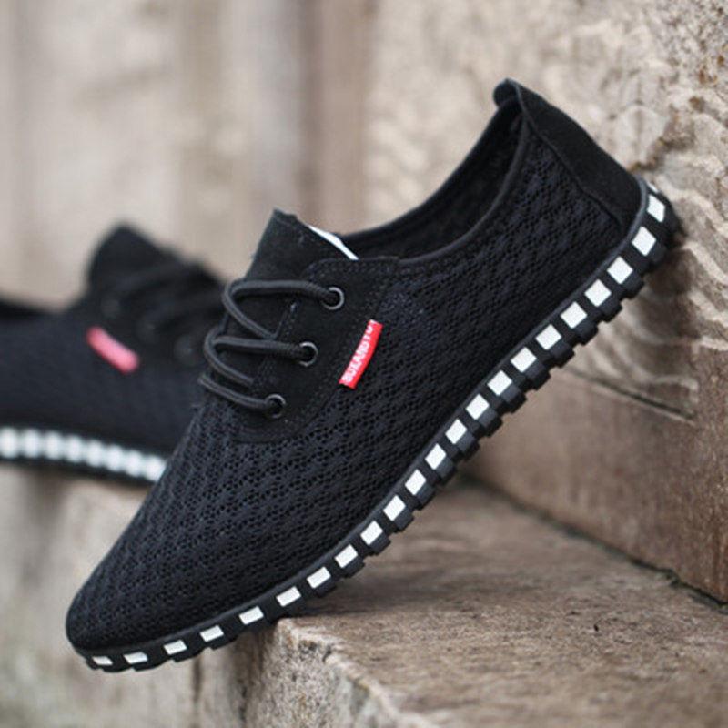 

Мужские летние удобные дышащие сетчатые туфли с мягкой подошвой, нескользящая повседневная обувь для ходьбы, весенние тканевые туфли в старом Пекине, большие размеры 39-46 42 чёрный
