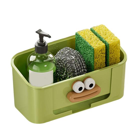 

Держатель для губки Двухъярусная стойка для хранения Большая вместимость Легко установить Хранение в ванной комнате и на кухне Полка для сушки зелёный