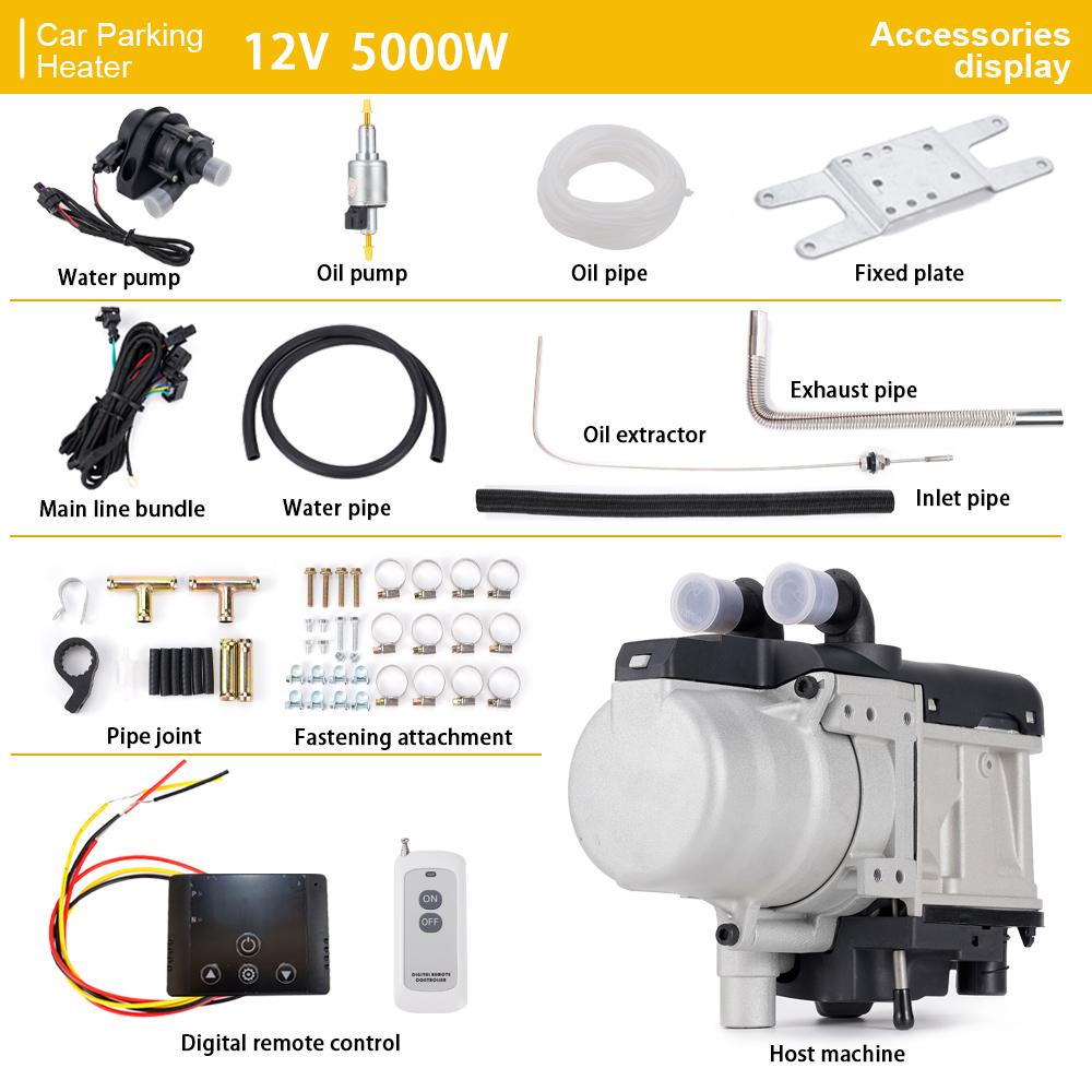 

Парковочный водонагреватель 5 кВт 12 В парковочный небольшой водяной топливный жидкостный двигатель подходит для небольших автомобилей автодомов пикапов внедорожников парковочный обогреватель чёрный