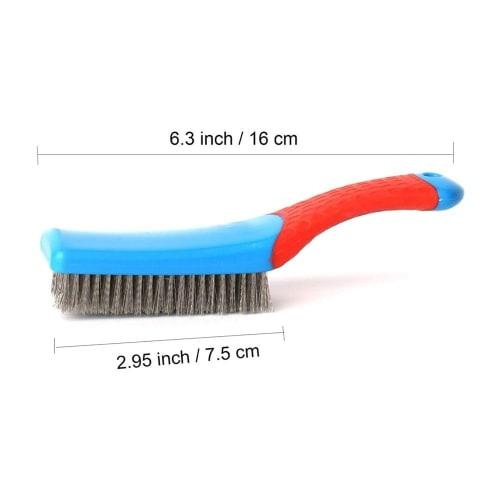 A small stainless steel wire brush that can be used to remove rust, clean paint, and remove rust from metal.