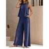 2025 Elegant Solid Color Two-Piece Set: Crew Neck Tank Top & Wide-Leg Pants for Women