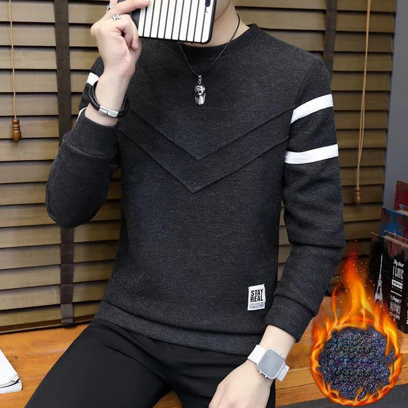 Herbst- und Winter Herrenpullover Rundhals Unterhemd Plus Samt Dick Warm Gestrickter Pullover Locker und Bequem Geeignet für Junge Studenten