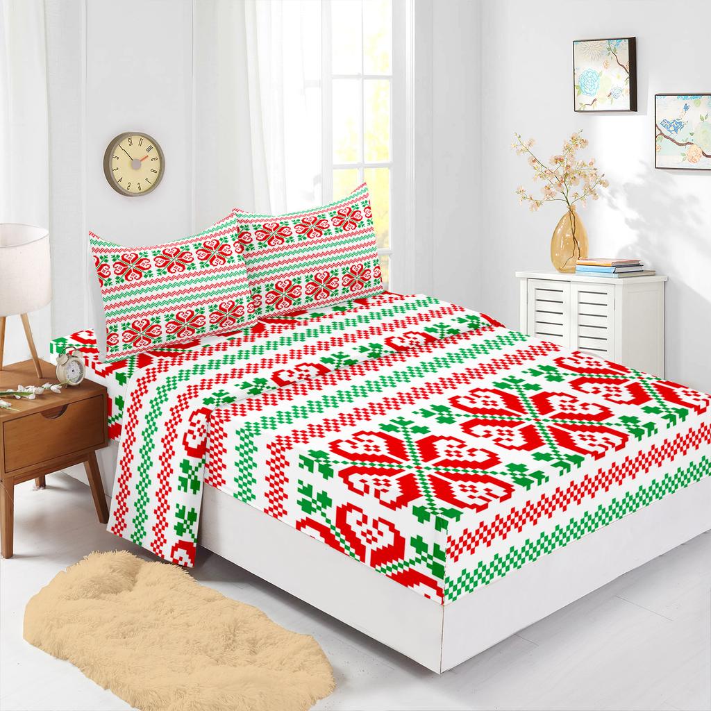 Four-Piece Mattress Set Christmas Bedding Printed Mattress Protective Cover