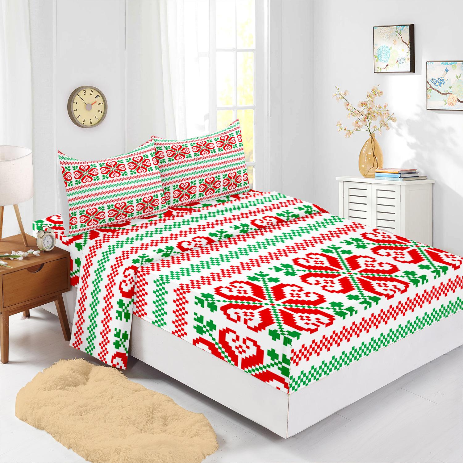

Four-Piece Mattress Set Christmas Bedding Printed Mattress Protective Cover (90cm * 190cm * 40cm) Pillowcase * 1