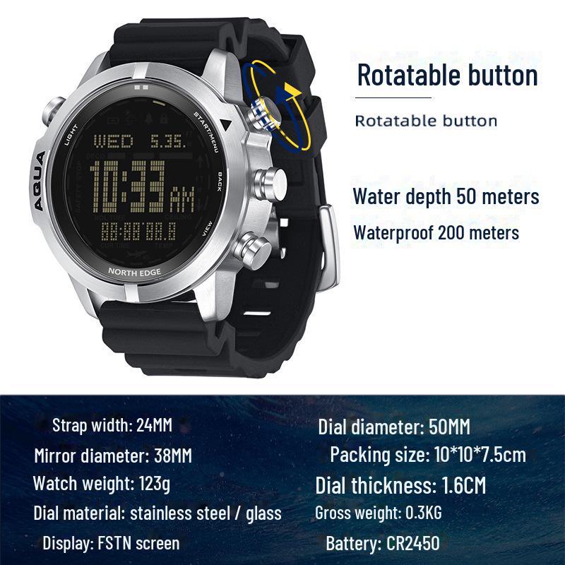 C Sports Outdoor 100m Wasserdichte Smarte Taucheruhr mit Höhenmesser, Thermometer, Kompass & Multifunktionsmerkmalen