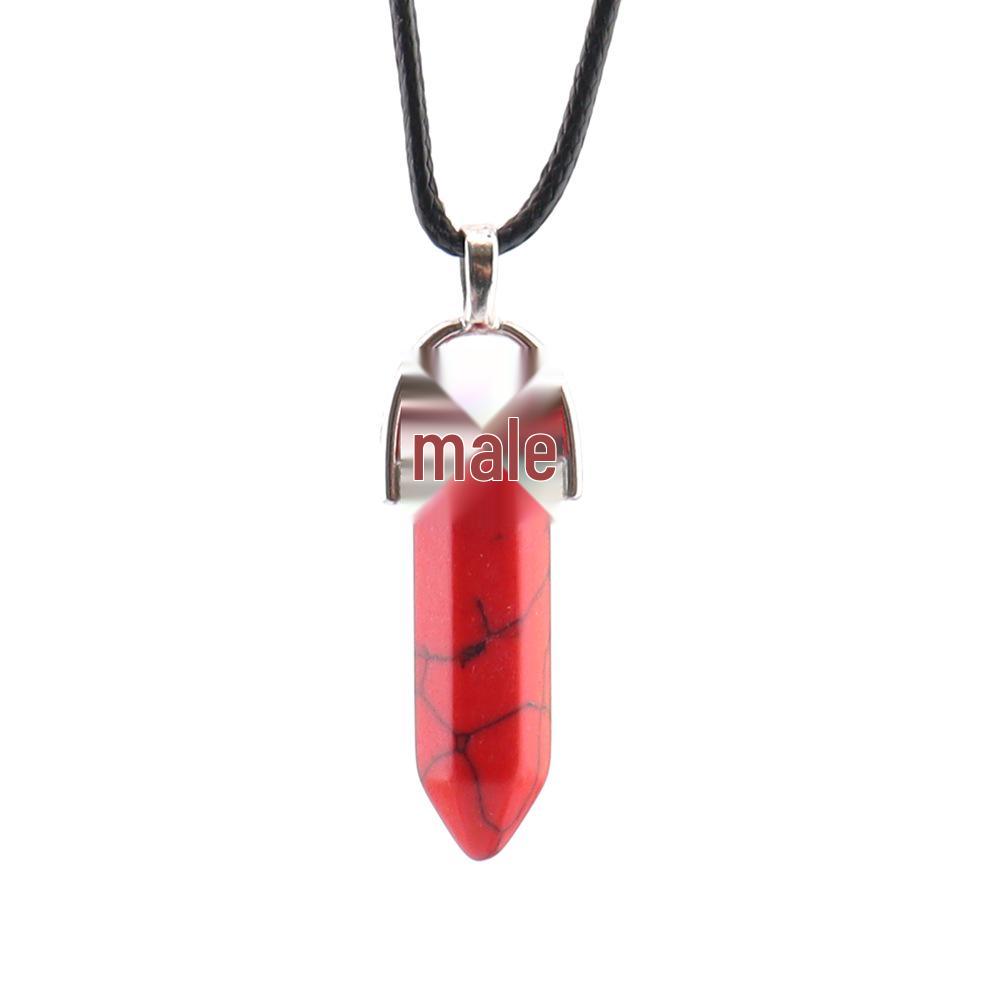 Подвеска-ожерелье с шестиугольным кулоном из синтеческого бирюзового и павлиньего красного камней