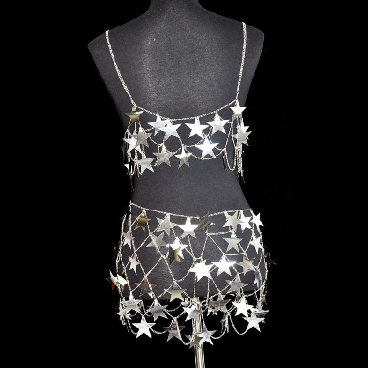 Women Star Sequins Crop Top Skirt Nightclub Party Sexy Tassel Body Chain Jewelry