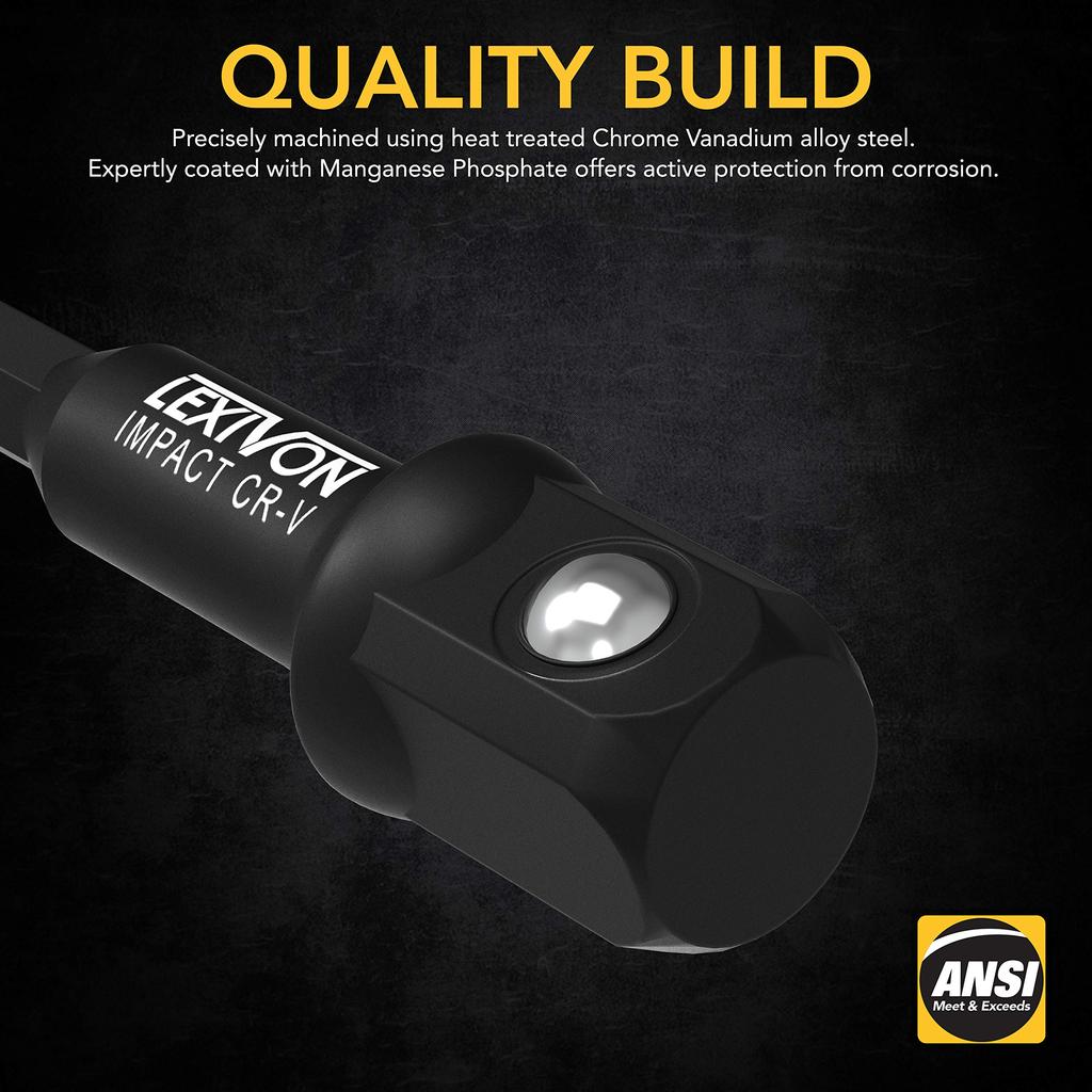 LEXIVON Impact Grade Socket Adapter Set Extension Bits with Holder Compatible with Electric Drills and High Torque Impact Wrenches (9 Pieces), 3", 6",