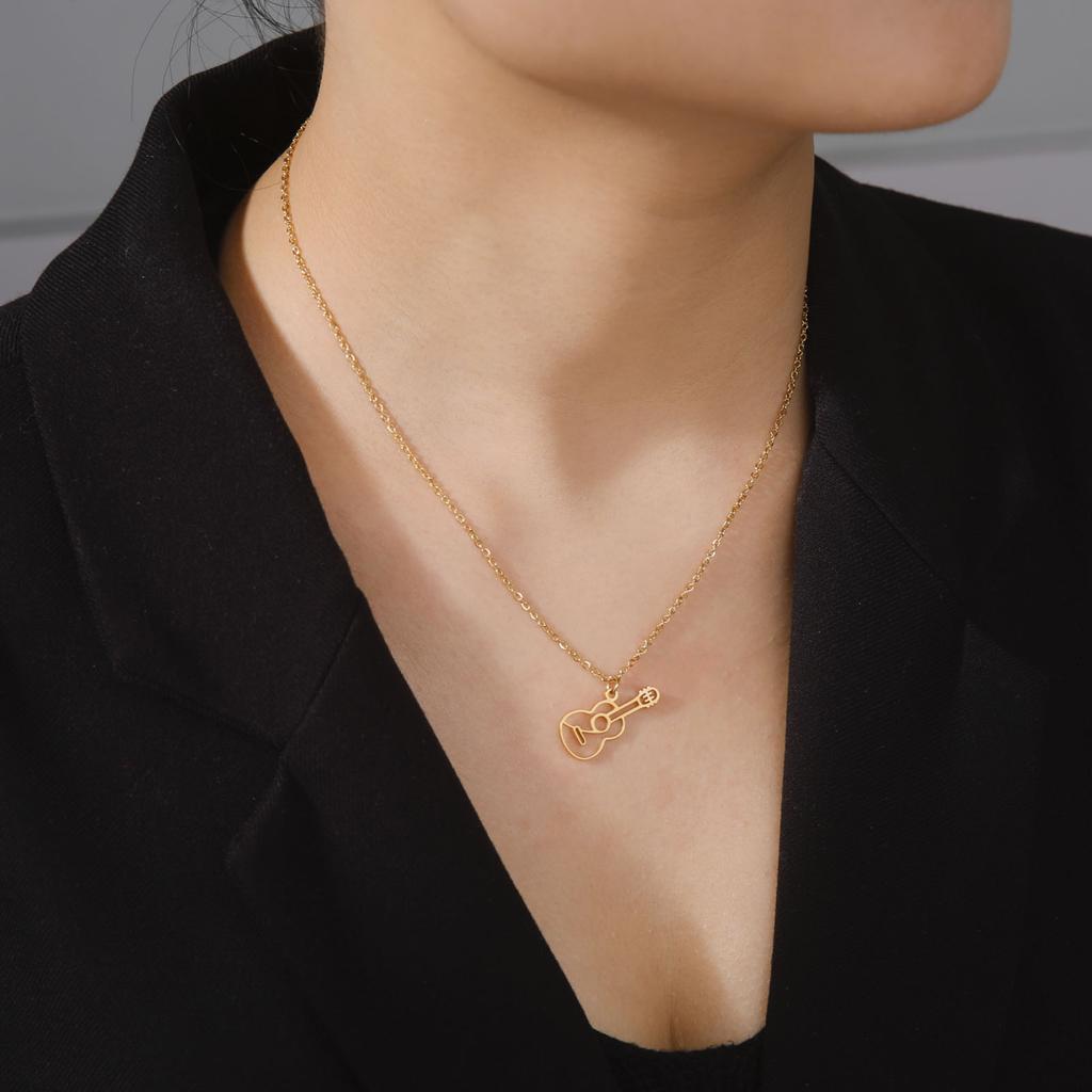 Cazador Stainless Steel Jewelry Musical Instrument Guitar Pendant Necklace for Women Men Chain Necklace Birthday Party Gift 2026