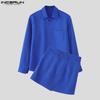 INCERUN Men Two Pieces Long Sleeve Buttons Shirts with Wrap Hem Sets
