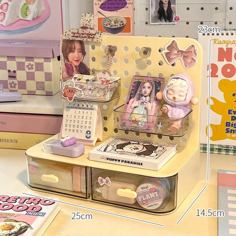 Kawaii Hook Drawer Hole-board Card Stand, Desktop Idol Storage Box, Desk Stationery Organization Rack, Small Display Organizer