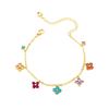 Vietnam Gold Minimalist Four-Leaf Clover Necklace & Zircon-Inlaid Flower Bracelet Set