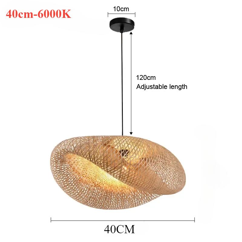 40cm Chinese Handmade Bamboo Suspension Lamp Wicker Rattan Wave Shade Pendant Lamps for Restaurant Aisle Tea Room House Indoor