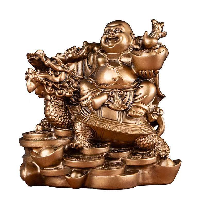 Resin Dragon Turtle Maitreya Buddha figurine decoration Chinese mascot Home Living Room Office Wealth Luck Feng Shui Decor