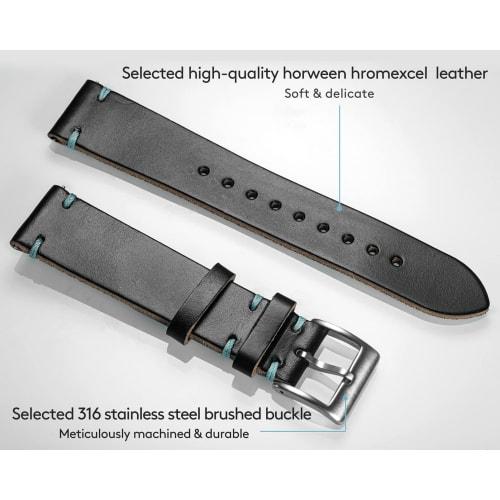 Hemsut Chromexcel Leather Watch Band, 20mm, Soft Vintage Leather Watch Strap, Handmade Watch Strap with Quick Release Tool and Stainless Steel Silver